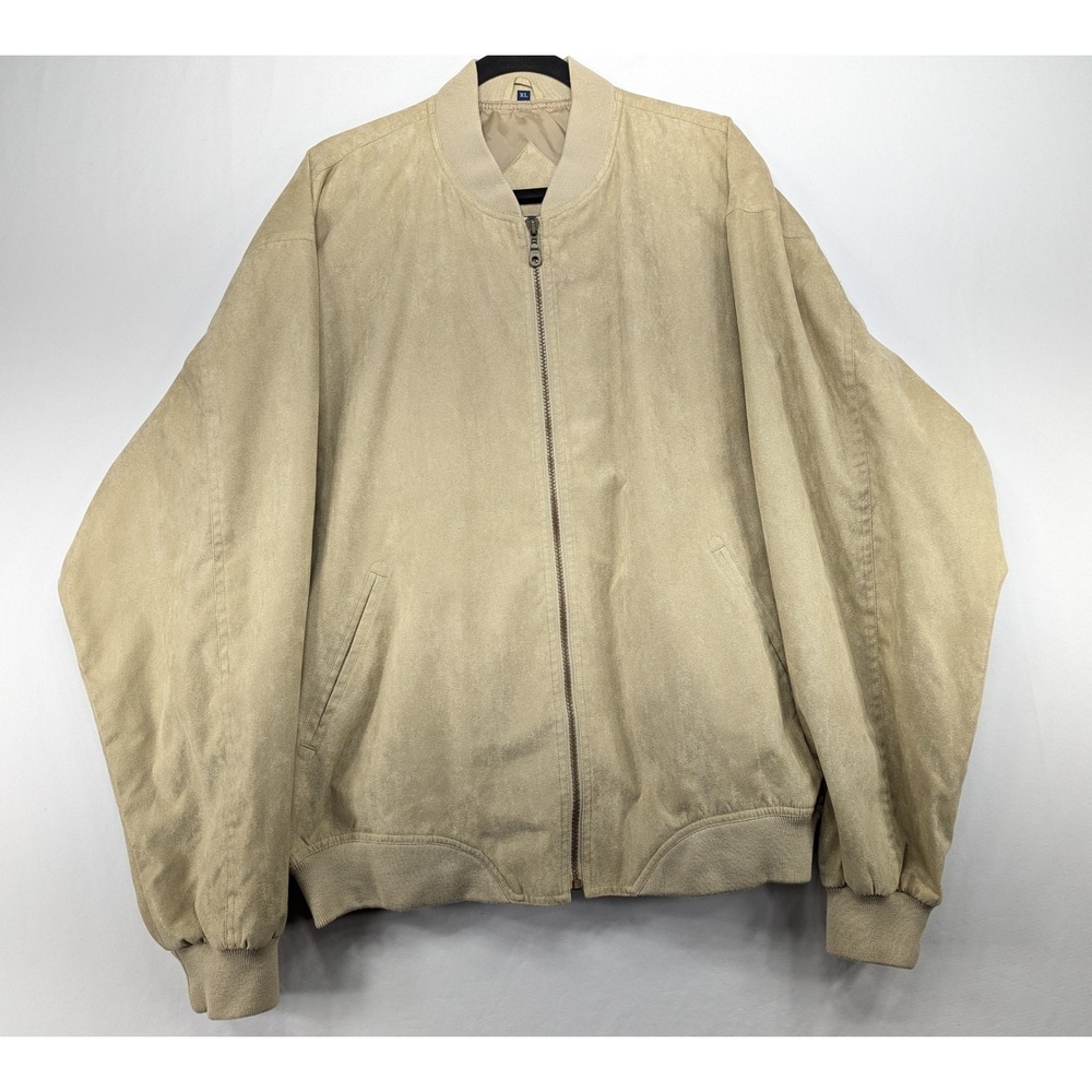 Winner Mate Tan Faux Suede Bomber Jacket Mens XL‎ Water Resistant Full Zip Beige